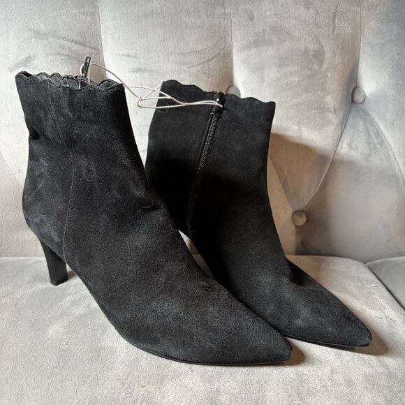 Santorini Suede Black Leather Heel Ankle Boot Size 10 1/2 M - Picture 1 of 10